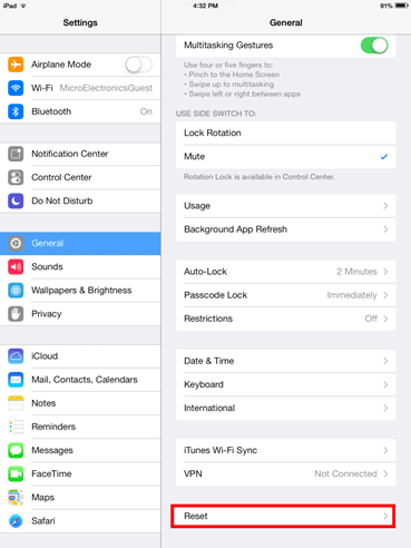 iDevice Multitasking Gestures, Reset